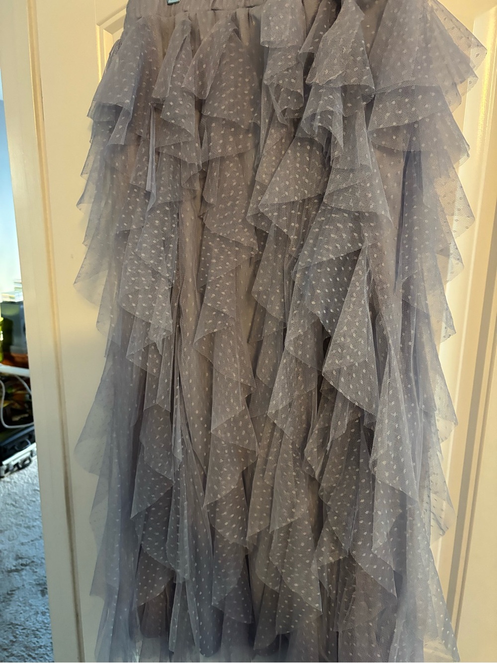 Cato Layered Ruffle Tulle Skirt in Light Gray